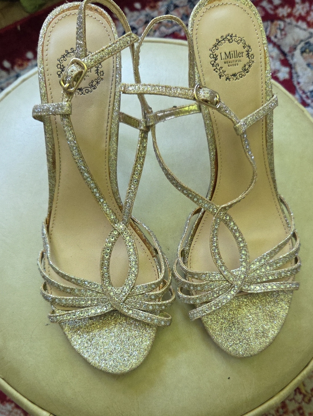 Gold Glitter Strappy Evening Sandals